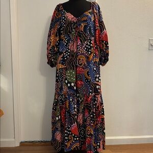 FARM RIO Ocean Scene Lobster Jellyfish Starfish Women's Cotton Maxi Dress XL